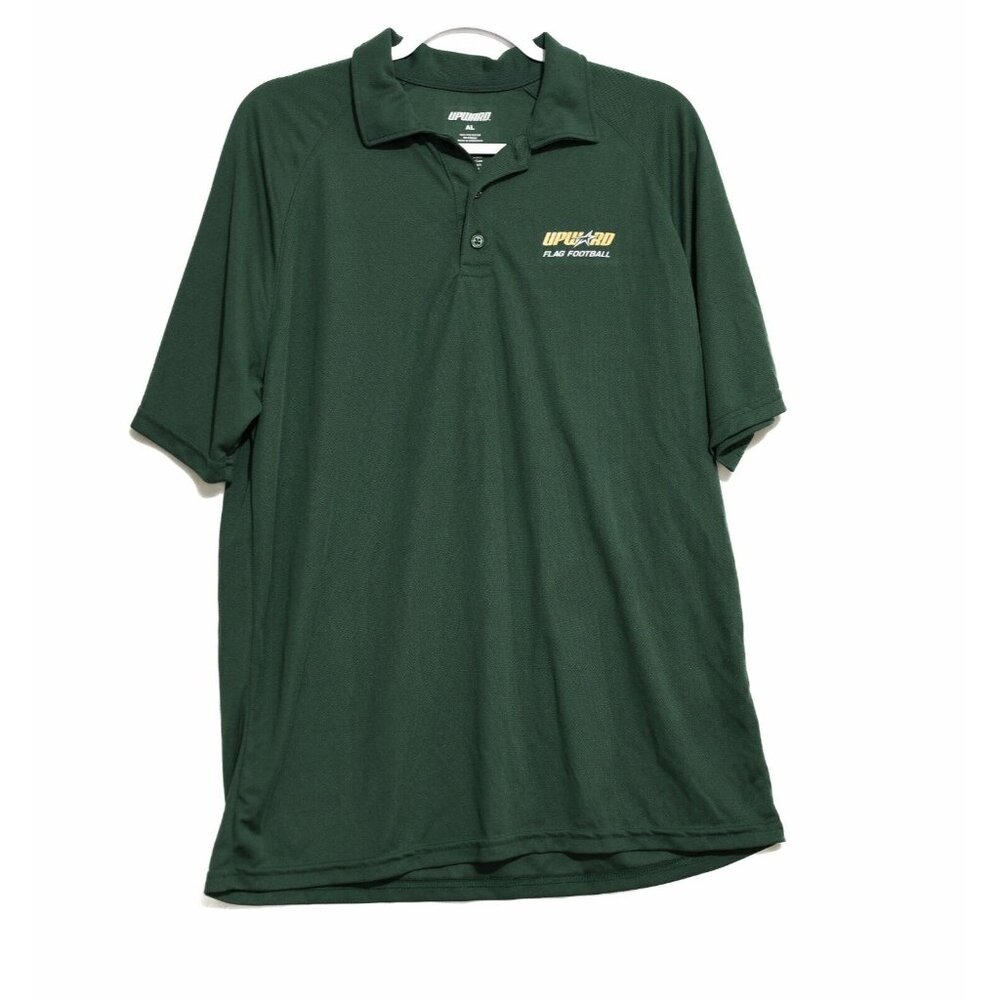 Upward Flag Football Mens Dark Green Polo Shirt Polyester Short Sleeve Size L